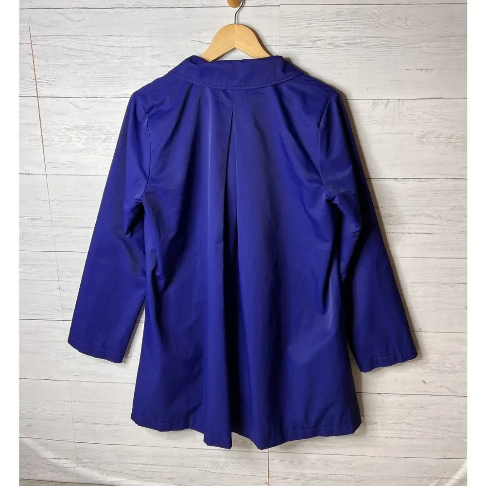 Eileen Fisher Coat Women Size Small Royal Blue A Line Button Down Trench - Picture 10 of 16